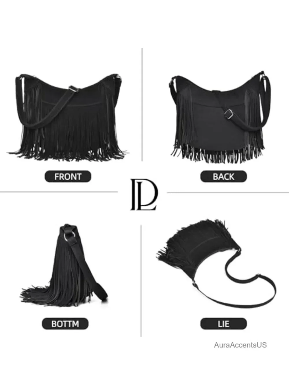 Vegan Suede Fringe Hobo Crossbody Bag
